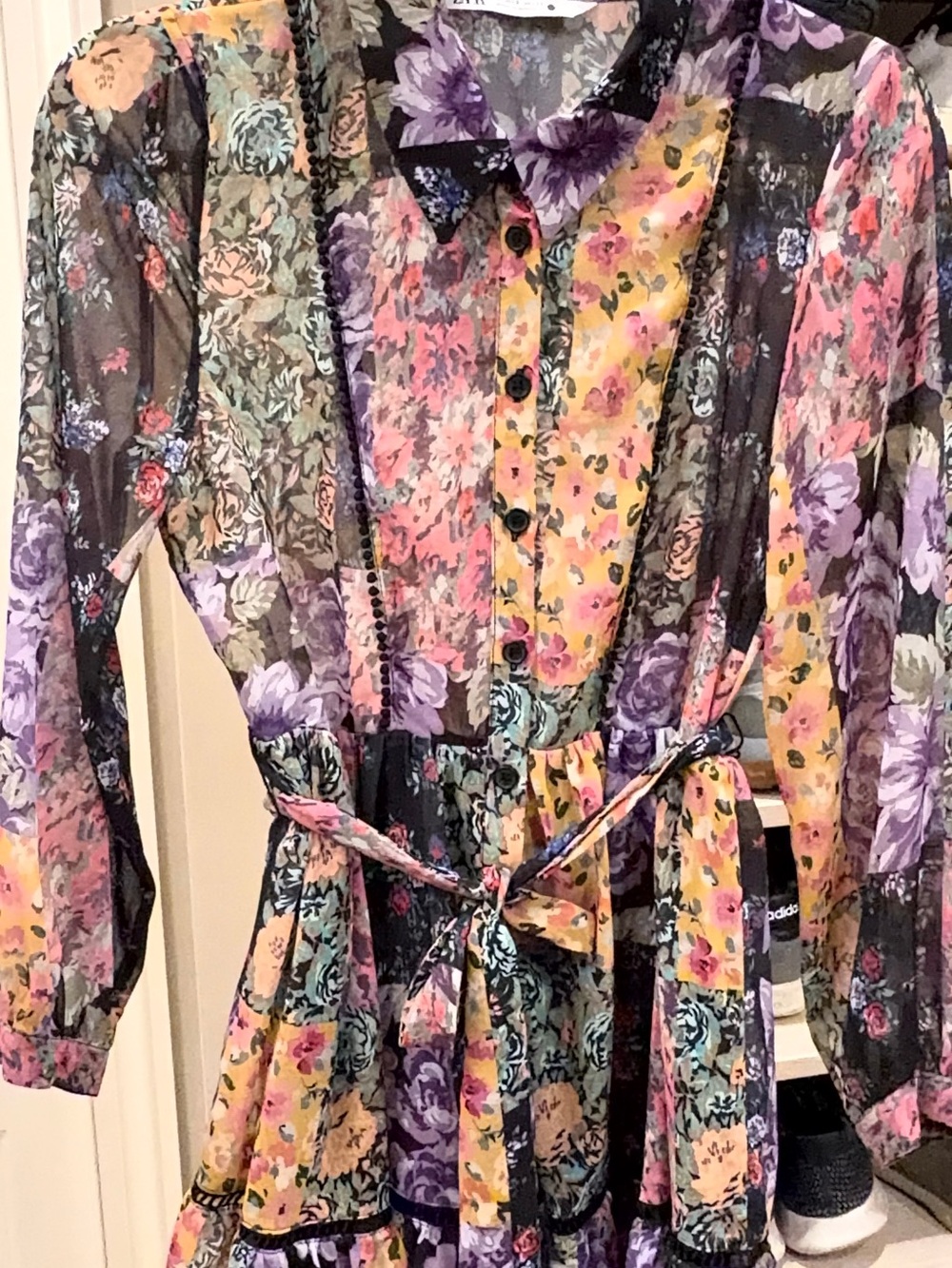 Zara Floral Sheer Mini Dress in Black, Purple, Yellow, Pink